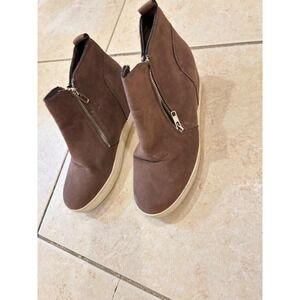 Wedge‎ Sneakers Women's Size 8 Brown Suede Ankle Booties Side Zip Casual Shoes